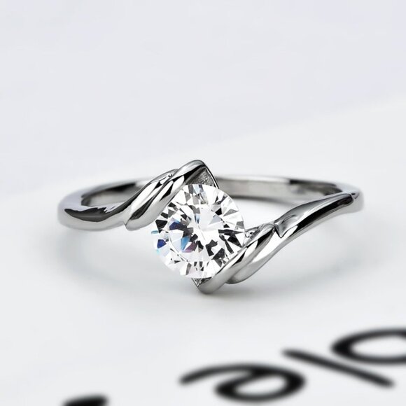 🎁 Refine Pure Gemstone CZ Twisted Engagement Rings for Women, EVGG1269 - Picture 2 of 7